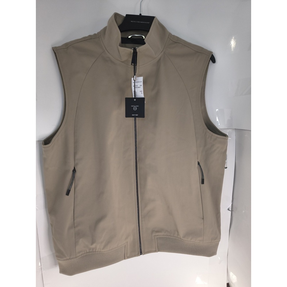Kenneth Cole AWEARNESS Knit Vest Mens Large Tan Full Zip Stretch Modern Fit NEW